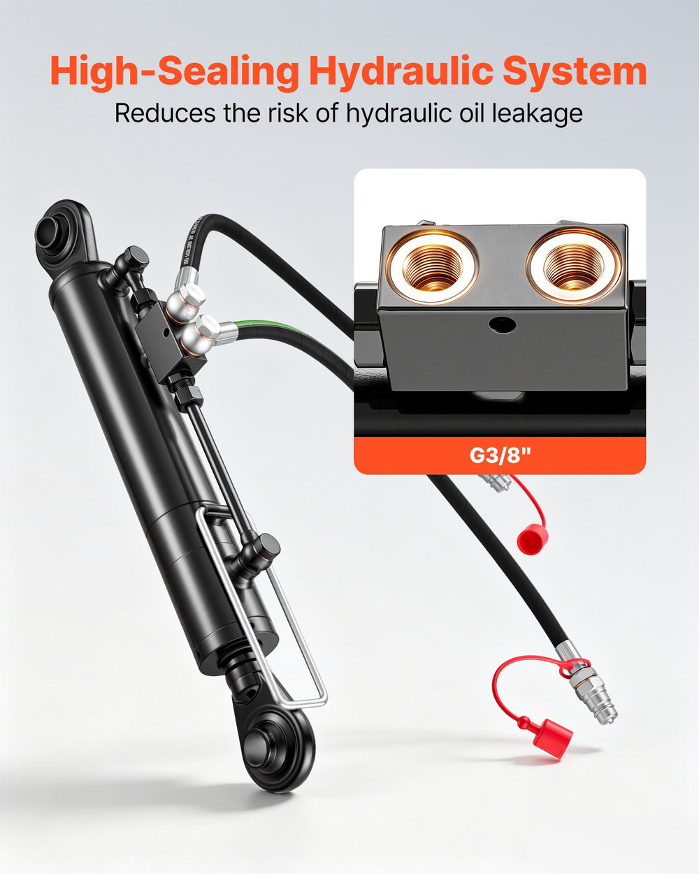 VEVOR Hydraulic Top Link Cat. 2-2 (11 in Stroke, 22-7/16 in to 33-7/16 in), Max 2900PSI Hydraulic Cylinder with 2 Hoses & G3/8" Check Valves for Tractors