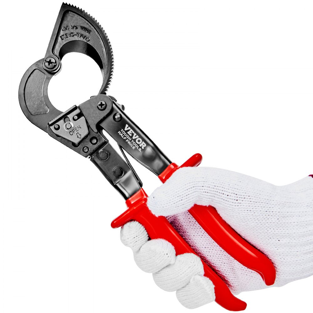 VEVOR Ratcheting Cable Cutter, 10" Wire Cutter Heavy Duty with Gloves, Strong Silicon-Manganese Spring Steel Blade-for Cutting Up to  240 mm² /473 MCM  Electrical Wire