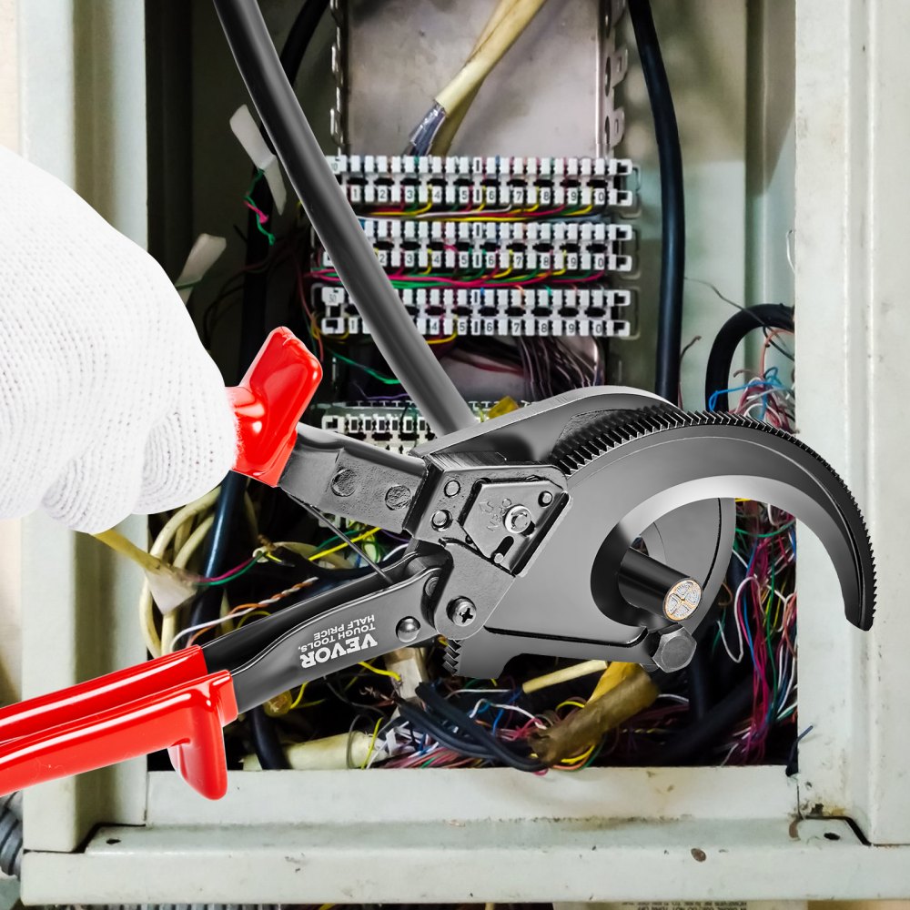VEVOR Ratcheting Cable Cutter, 11" Wire Cutter Heavy Duty with Gloves, Strong Silicon-Manganese Spring Steel Blade-for Cutting Up to  400 mm² / 780 MCM Electrical Wire