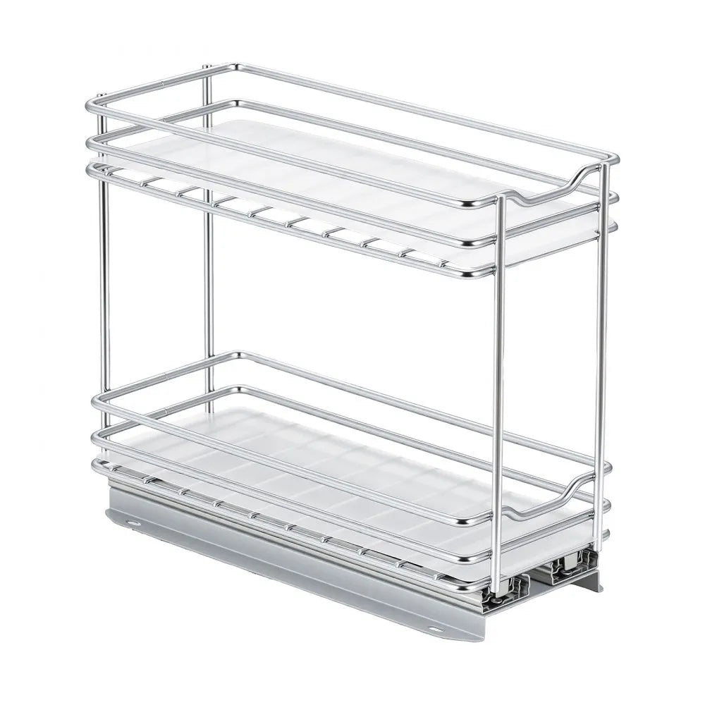 VEVOR Pull Out Spice Rack Organizer for Cabinet, 2 Tier Slide Out Spice Rack Organizer, Heavy Duty Metal Seasoning Kitchen Basket for Inside Cabinets & Pantry Closet, 4.33"W x 8.46"D x 10.43"H, Silver