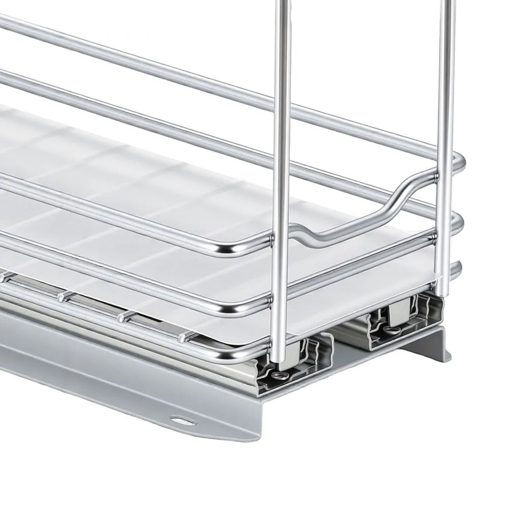 VEVOR Pull Out Spice Rack Organizer for Cabinet, 2 Tier Slide Out Spice Rack Organizer, Heavy Duty Metal Seasoning Kitchen Basket for Inside Cabinets & Pantry Closet, 4.33"W x 8.46"D x 10.43"H, Silver