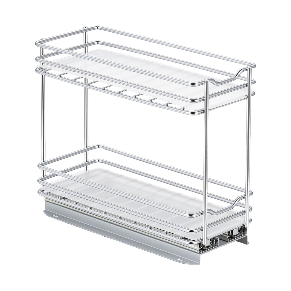 VEVOR Pull Out Spice Rack Organizer for Cabinet, 2 Tier Slide Out Spice Rack Organizer, Heavy Duty Metal Seasoning Kitchen Basket for Inside Cabinets & Pantry Closet, 4.33"W x 8.46"D x 10.43"H, Silver