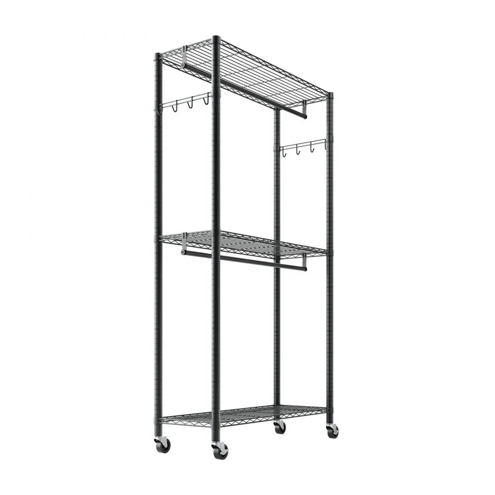 VEVOR Rolling Clothes Rack, Heavy Duty Clothing Garment Rack, 3 Adjustable Tiers Clothing Racks with Carbon Steel, 450 lbs Load Capacity Closet Wardrobe for Bedroom, Clothing Store, Hallway