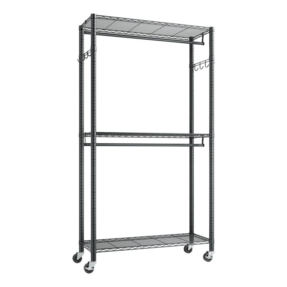 VEVOR Rolling Clothes Rack, Heavy Duty Clothing Garment Rack, 3 Adjustable Tiers Clothing Racks with Carbon Steel, 450 lbs Load Capacity Closet Wardrobe for Bedroom, Clothing Store, Hallway