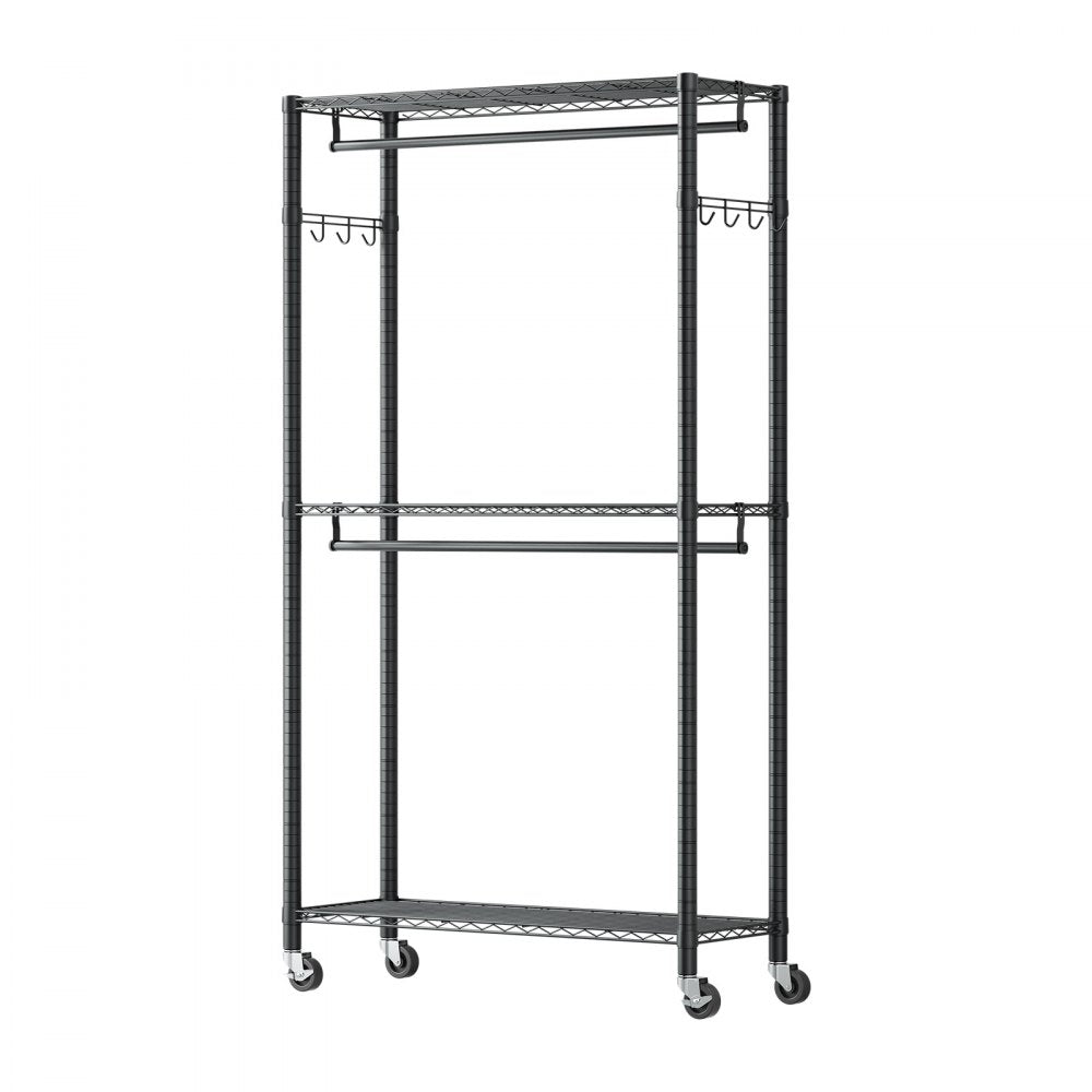 VEVOR Rolling Clothes Rack, Heavy Duty Clothing Garment Rack, 3 Adjustable Tiers Clothing Racks with Carbon Steel, 450 lbs Load Capacity Closet Wardrobe for Bedroom, Clothing Store, Hallway