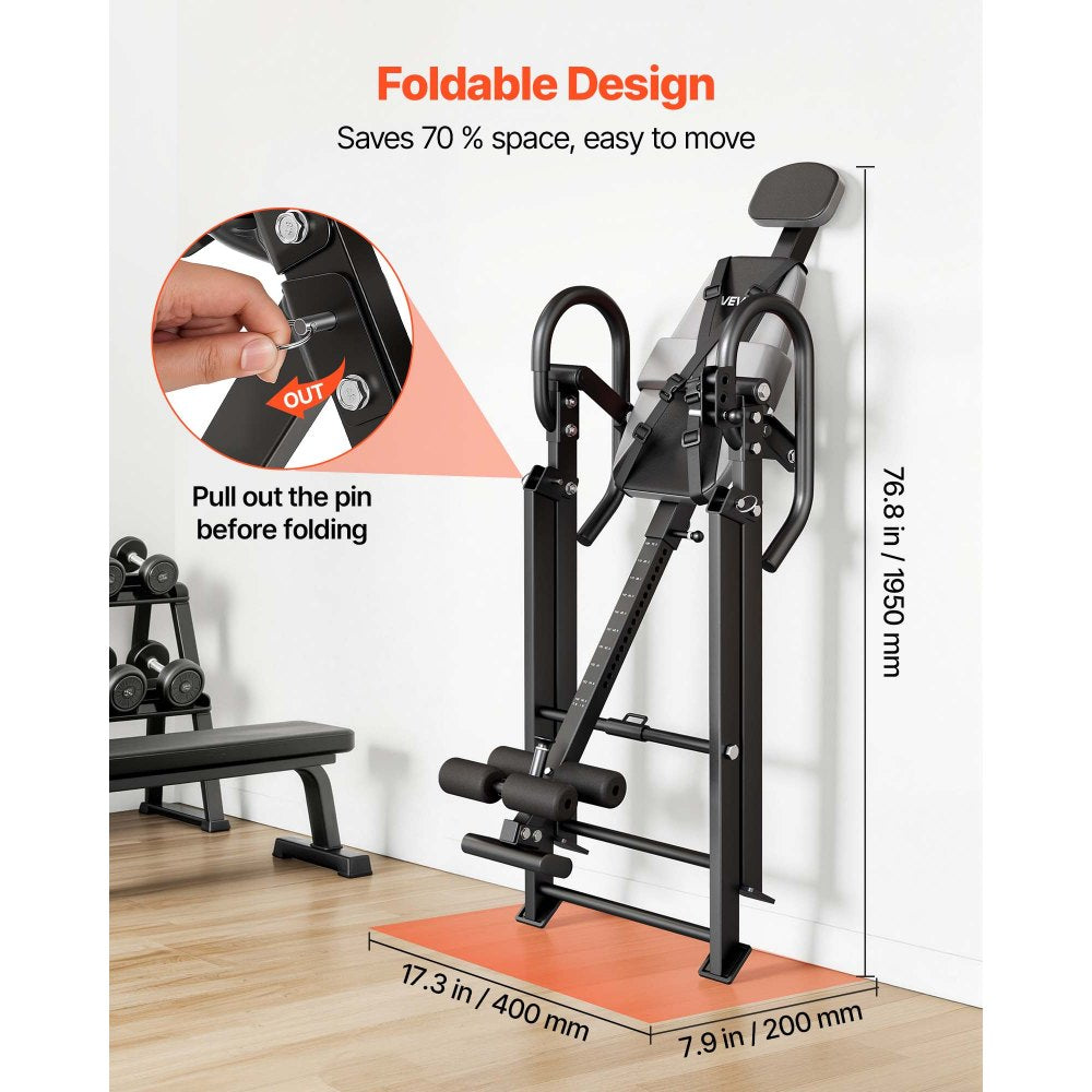 VEVOR Inversion Table, 300 lbs Capacity Heavy Duty Back Inverter Stretcher, Inverted Table with Stable Structure, Dual-Roller Locking, Decompression Tables for Shoulders, Neck, Back, Knees