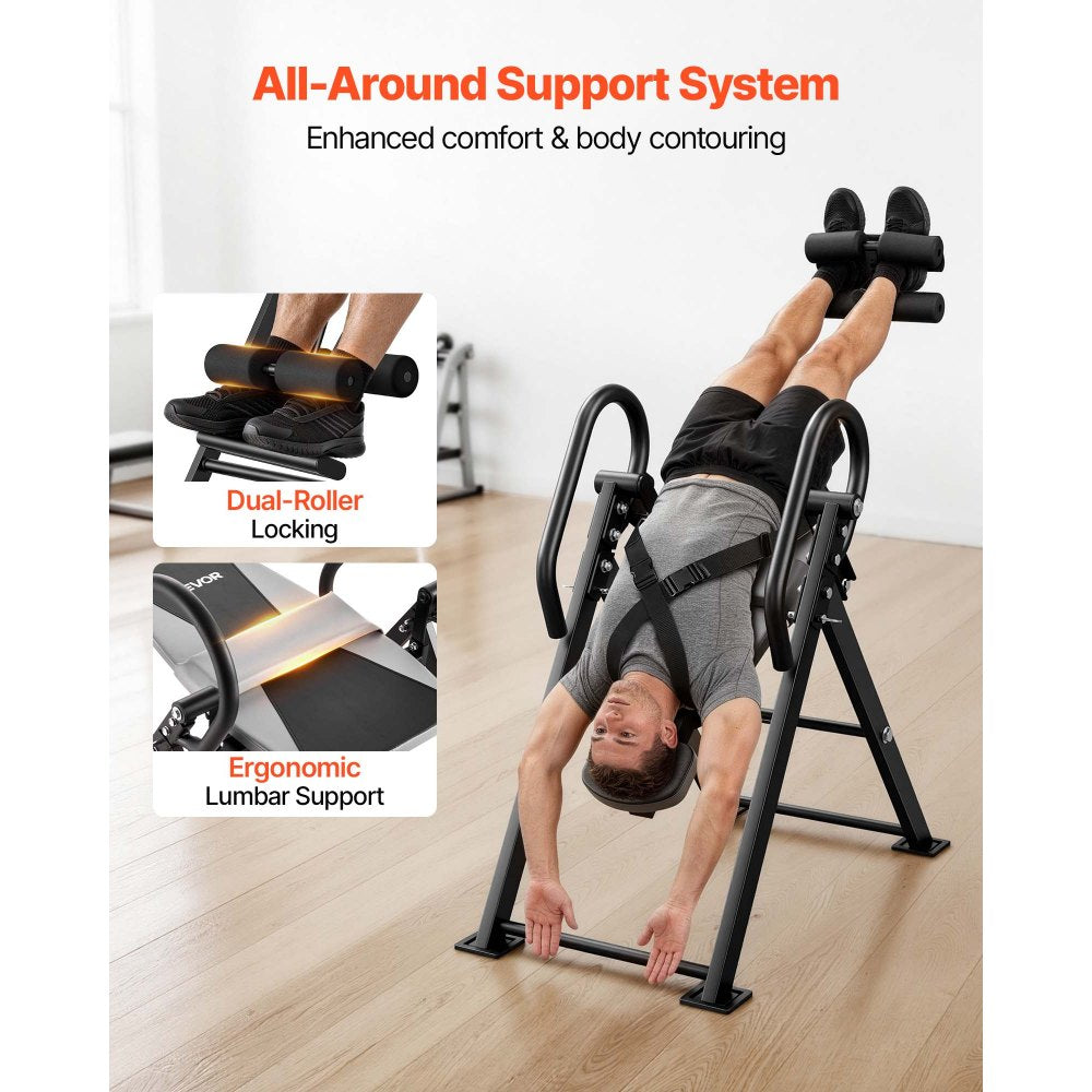 VEVOR Inversion Table, 300 lbs Capacity Heavy Duty Back Inverter Stretcher, Inverted Table with Stable Structure, Dual-Roller Locking, Decompression Tables for Shoulders, Neck, Back, Knees