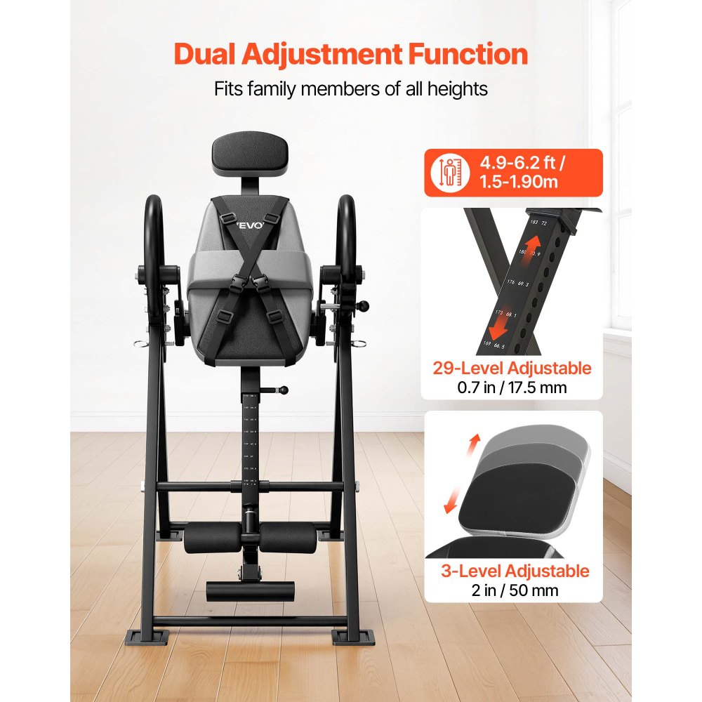 VEVOR Inversion Table, 300 lbs Capacity Heavy Duty Back Inverter Stretcher, Inverted Table with Stable Structure, Dual-Roller Locking, Decompression Tables for Shoulders, Neck, Back, Knees