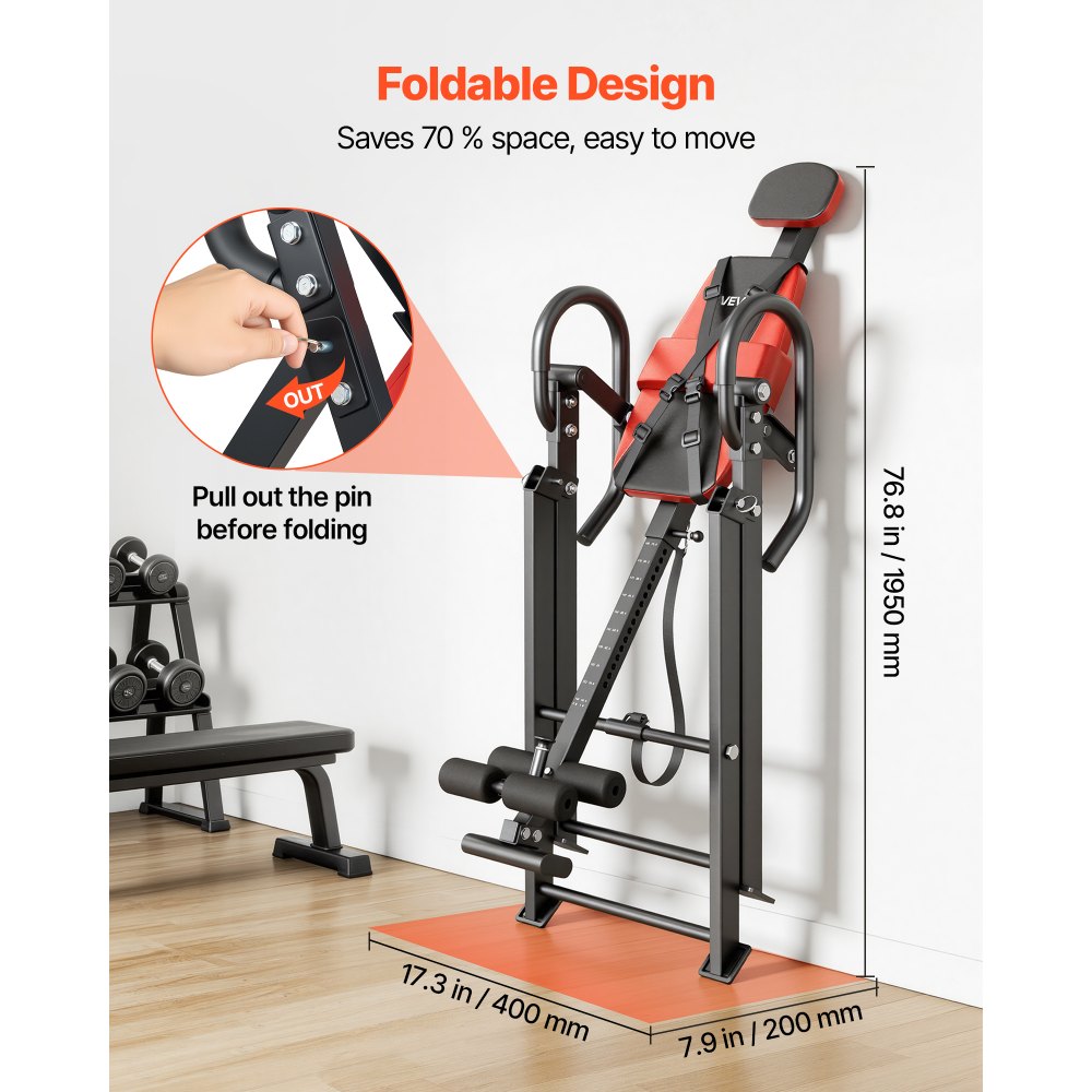 VEVOR Inversion Table, 300 lbs Capacity Heavy Duty Inverted Table, Back Inverter Stretcher with Dual-Roller Locking, Decompression Tables for Shoulders, Neck, Back, Multi-Angle Adjustable Tether Strap
