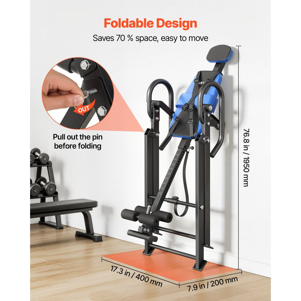 VEVOR Inversion Table, 300 lbs Capacity Heavy Duty Back Inverter Stretcher, Inverted Table with Dual-Roller Locking, Decompression Tables for Shoulders, Neck, Back, Multi-Angle Adjustable Tether Strap