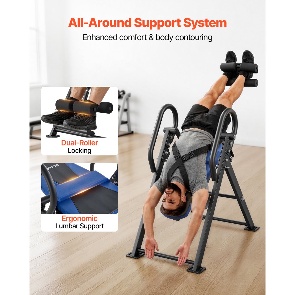 VEVOR Inversion Table, 300 lbs Capacity Heavy Duty Back Inverter Stretcher, Inverted Table with Dual-Roller Locking, Decompression Tables for Shoulders, Neck, Back, Multi-Angle Adjustable Tether Strap