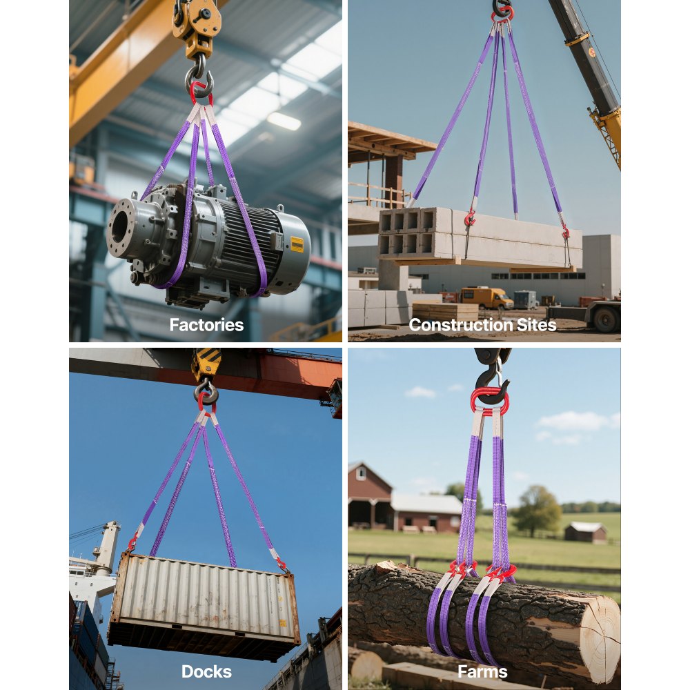 VEVOR Lifting Sling Straps, 2Pcs Two-Leg Polyester Bridle Sling with Hooks, 4400LB Capacity, 5Ft Heavy Duty Rigging Strap, Thickened & Wear-Resistant Webbing Slings for Engines Cranes Hoists Truck