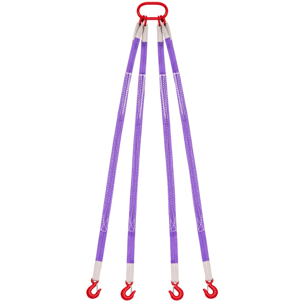 VEVOR Lifting Sling Straps, Four Leg Polyester Bridle Sling with Hooks, 6600LB Capacity, 5Ft Heavy Duty Rigging Strap, Thickened & Wear-Resistant Webbing Slings for Engines Cranes Hoists Truck