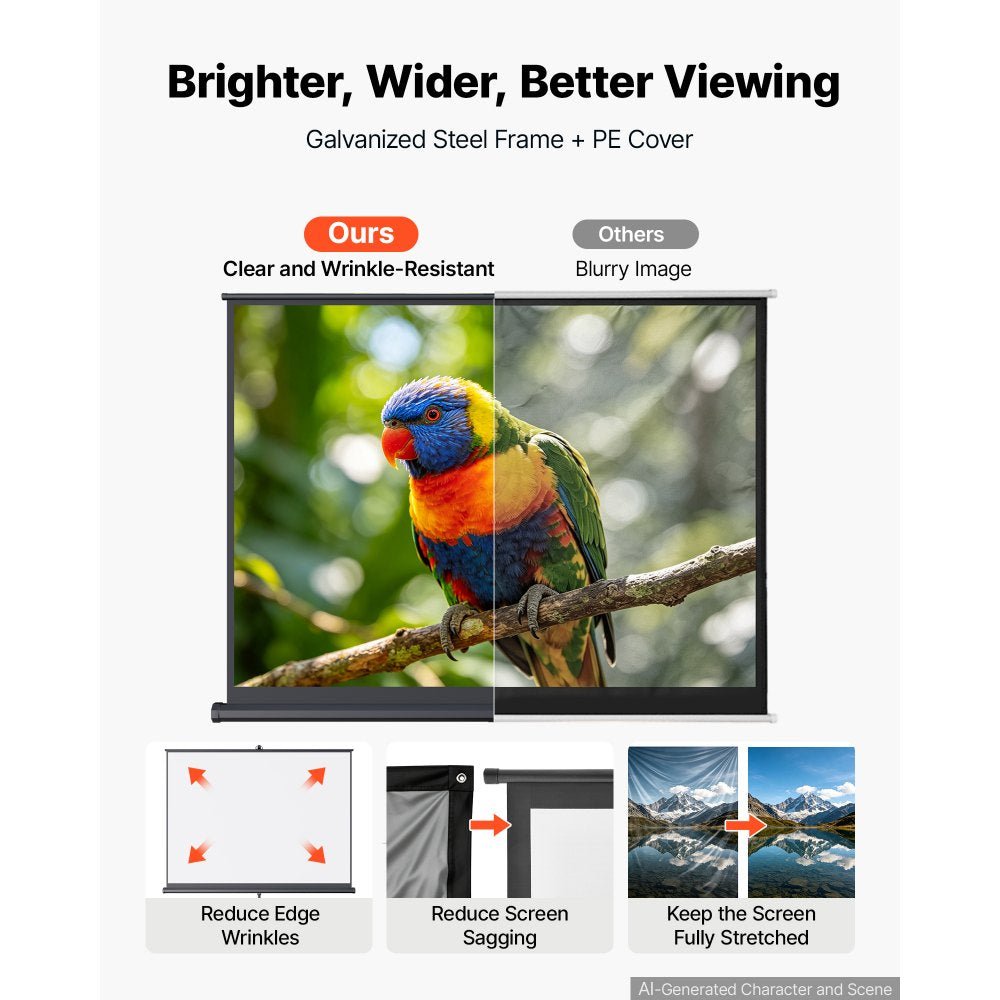 VEVOR Projector Screen with Stand, 120 Inch 4:3 4K 1080P HD Movie Screen, 170° Wide Viewing, Wrinkle-Free Projection Screen with Stable Tripod & Portable Bag for Home Theater, Immersive Movie Nights