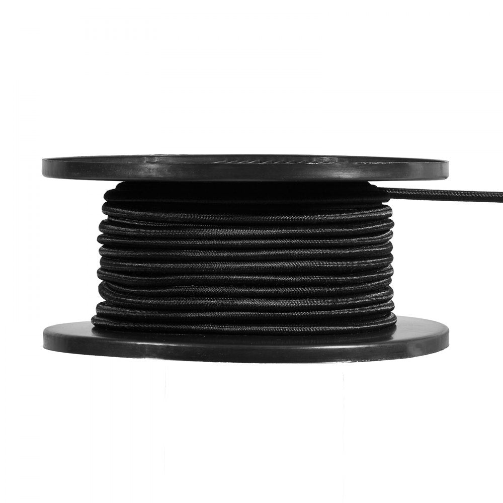 VEVOR 3/8 inch Bungee Cord, 120 ft/36 m Spool Heavy Duty Bungee Straps, 100% Stretch Elastic Bungee Rope for Cargo, Tarps, Camping, Kayak Deck and Crafting, Black