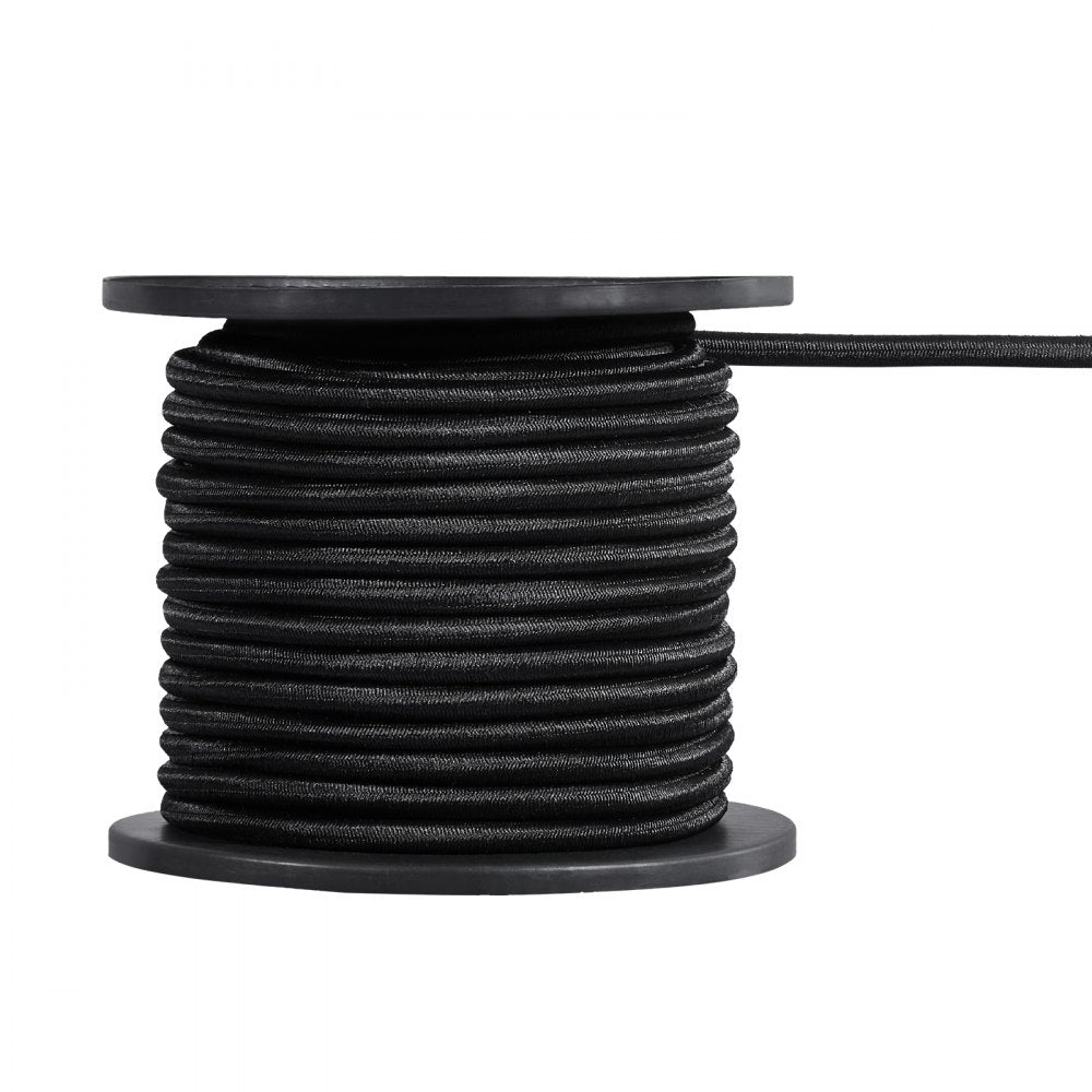 VEVOR 1/4 inch Bungee Cord, 120 ft/36 m Spool Heavy Duty Bungee Straps, 100% Stretch Elastic Bungee Rope for Cargo, Tarps, Camping, Kayak Deck and Crafting, Black