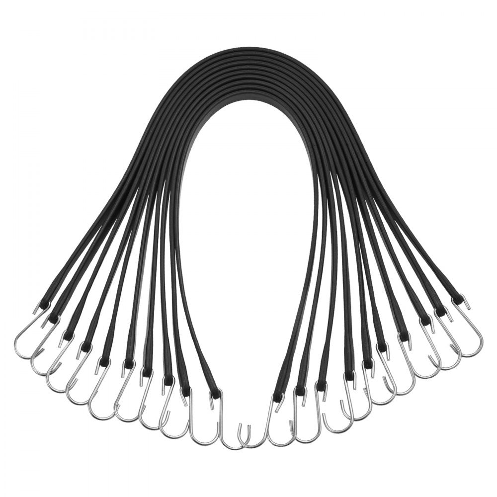 VEVOR 50 Piece Flat Bungee Cord, 19.8 mm Heavy Duty Bungee Straps with Steel S-Hooks, 31" Elastic Bungee Rope for Cargo, Tarps, Trucks and Tent, Black
