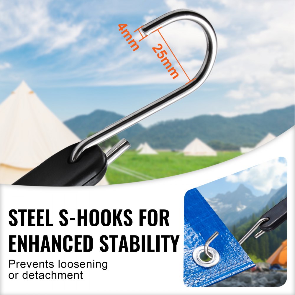 VEVOR 10 Piece Flat Bungee Cord, 20 mm Heavy Duty Bungee Straps with Steel S-Hooks, 36" Elastic Bungee Rope for Cargo, Tarps, Trucks and Tent, Black