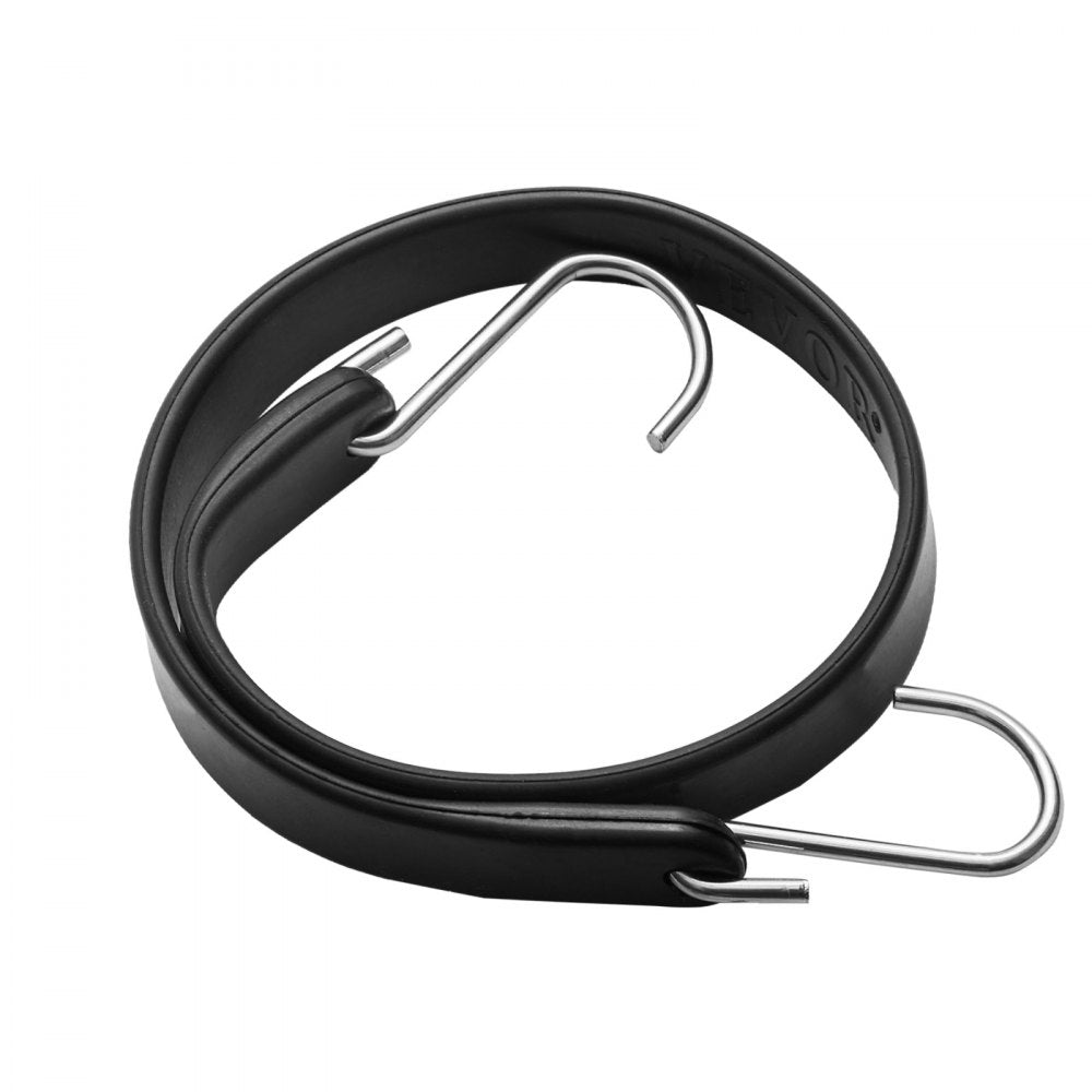 VEVOR 20 Piece Flat Bungee Cord, 20 mm Heavy Duty Bungee Straps with Steel S-Hooks, Includes 15", 21", 36", Elastic Bungee Rope for Cargo, Tarps, Trucks and Tent, Black