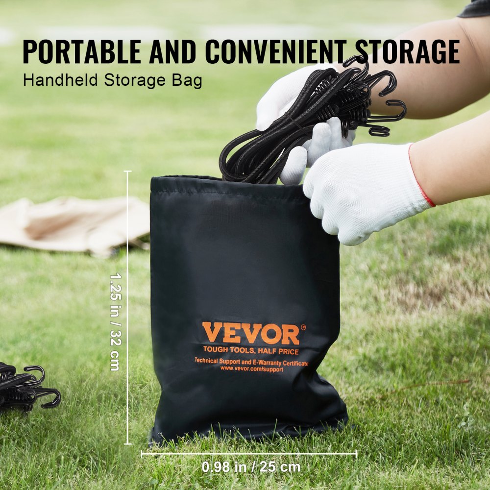 VEVOR 12 Piece Bungee Cords with A3 Steel Hooks, 32 Inch Heavy Duty Bungee Straps, 8 mm Elastic Bungee Ropes Set for Camping, Tarps, Motorcycle, Truck and Tent, Black