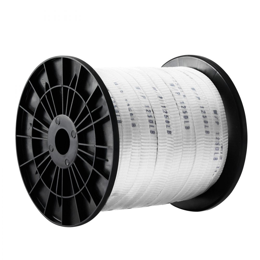VEVOR Polyester Pull Tape, 1/2" x 528' Mule Tape Flat Rope, 1250 lbf Tensile Capacity, Printed Webbing Cable Pulling Tape for Packaging, Gardening, Commercial Electrical, Conduit Work, White