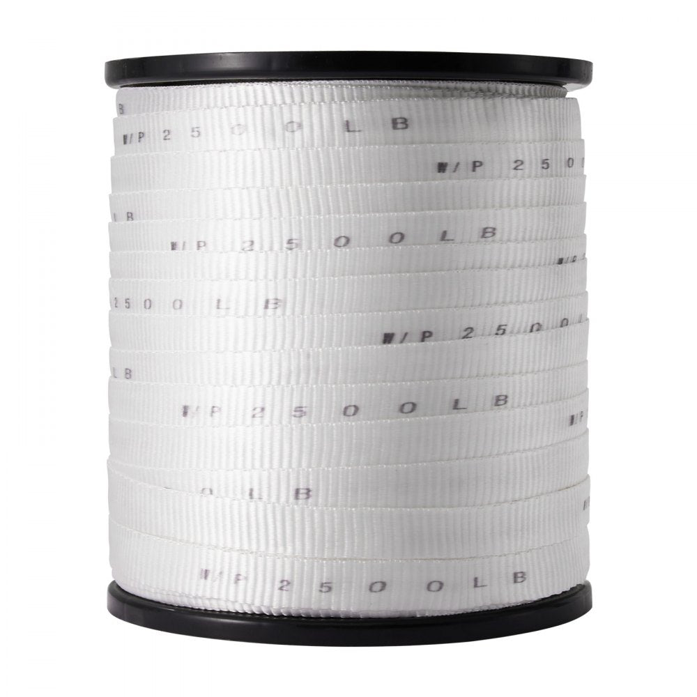 VEVOR Polyester Pull Tape, 3/4" x 528' Mule Tape Flat Rope, 2500 lbf Tensile Capacity, Printed Webbing Cable Pulling Tape for Packaging, Gardening, Commercial Electrical, Conduit Work, White