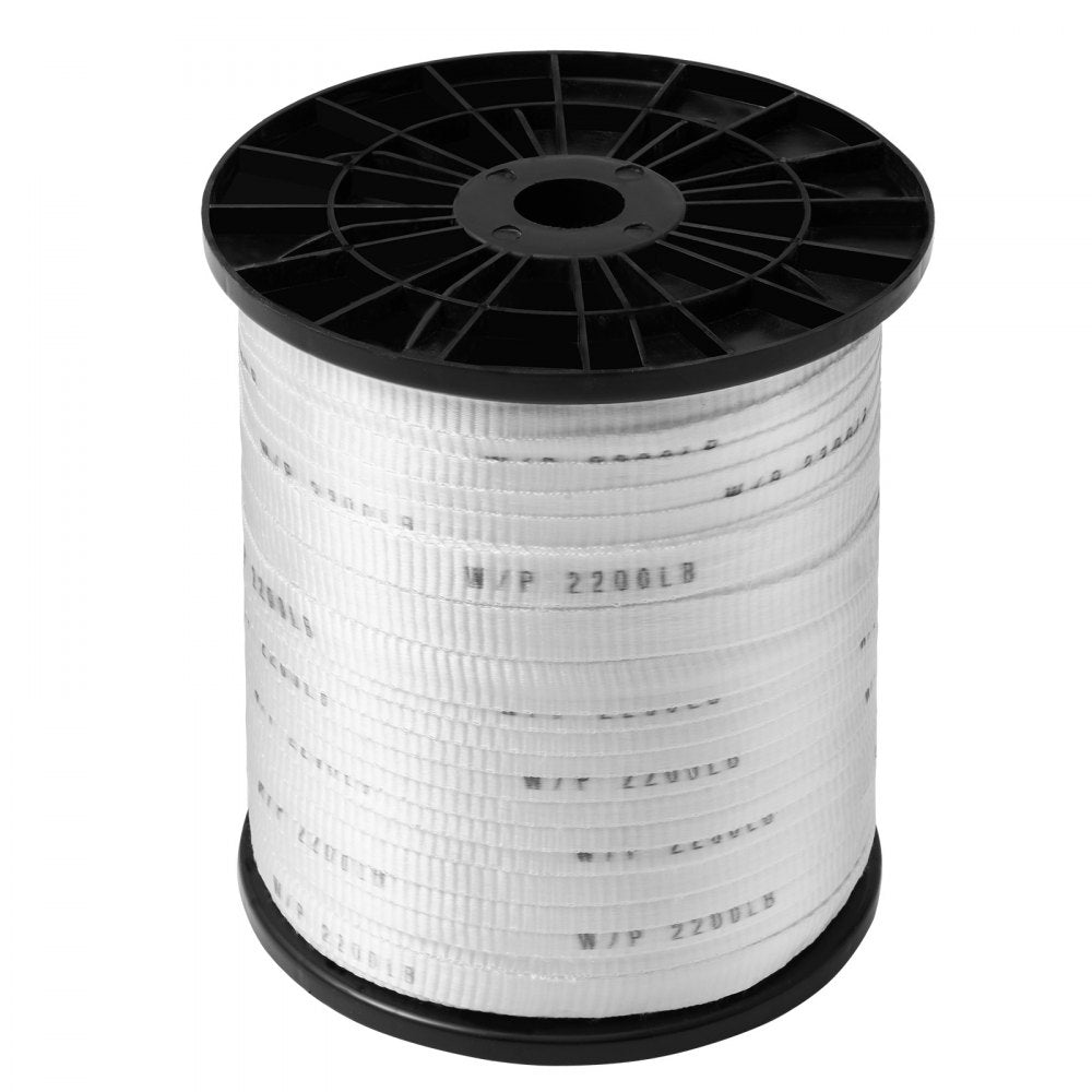 VEVOR Polyester Pull Tape, 5/8" x 630' Mule Tape Flat Rope, 2200 lbf Tensile Capacity, Printed Webbing Cable Pulling Tape for Packaging, Gardening, Commercial Electrical, Conduit Work, Whit