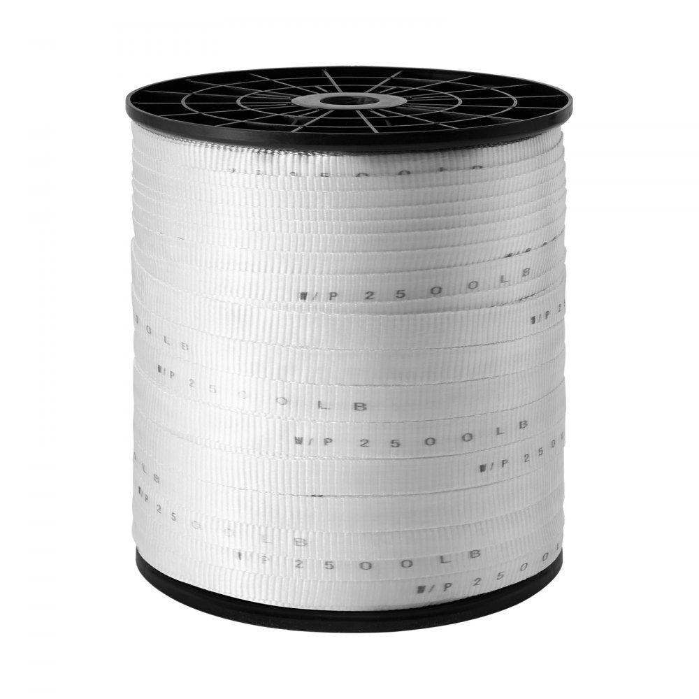 VEVOR Polyester Pull Tape, 3/4" x 1053' Mule Tape Flat Rope, 2500 lbf Tensile Capacity, Printed Webbing Cable Pulling Tape for Packaging, Gardening, Commercial Electrical, Conduit Work, White