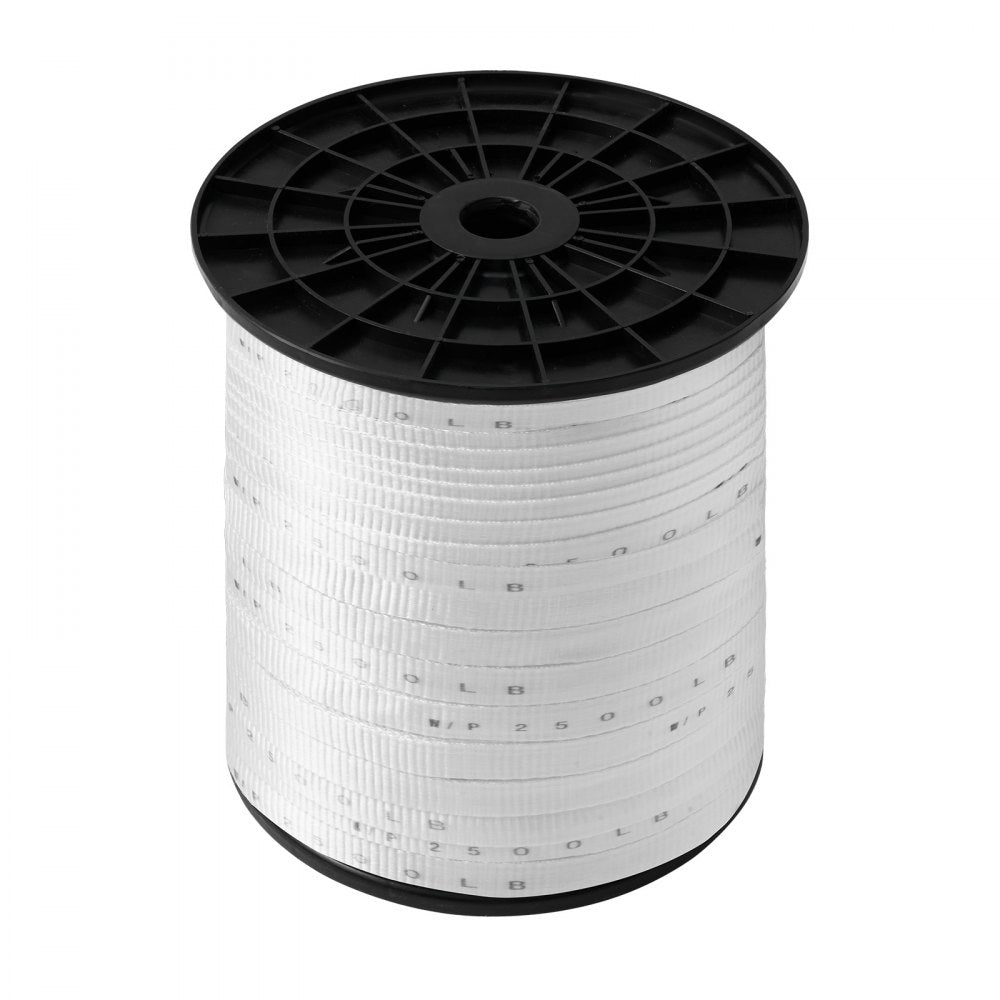 VEVOR Polyester Pull Tape, 3/4" x 1053' Mule Tape Flat Rope, 2500 lbf Tensile Capacity, Printed Webbing Cable Pulling Tape for Packaging, Gardening, Commercial Electrical, Conduit Work, White