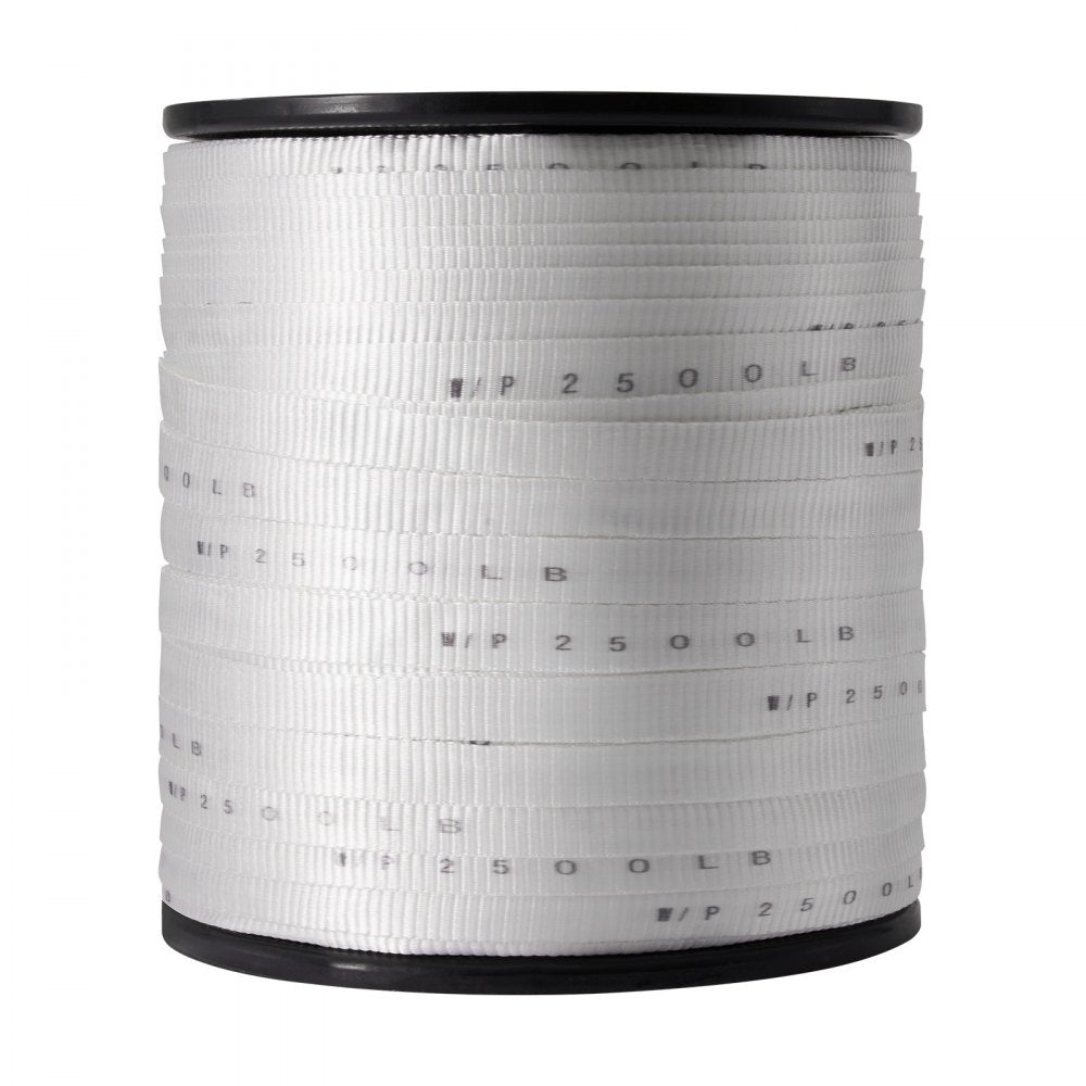 VEVOR Polyester Pull Tape, 3/4" x 1053' Mule Tape Flat Rope, 2500 lbf Tensile Capacity, Printed Webbing Cable Pulling Tape for Packaging, Gardening, Commercial Electrical, Conduit Work, White