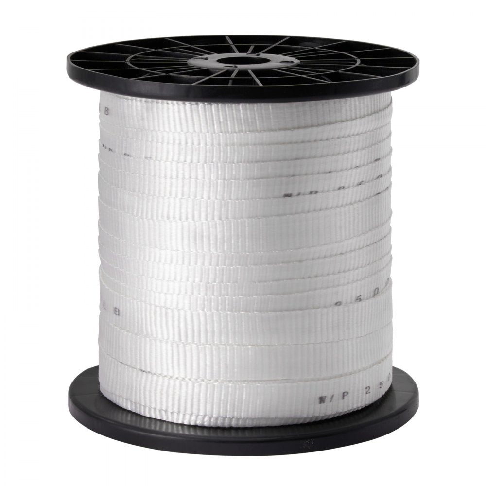 VEVOR Polyester Pull Tape, 3/4" x 318' Mule Tape Flat Rope, 2500 lbf Tensile Capacity, Printed Webbing Cable Pulling Tape for Packaging, Gardening, Commercial Electrical, Conduit Work, White