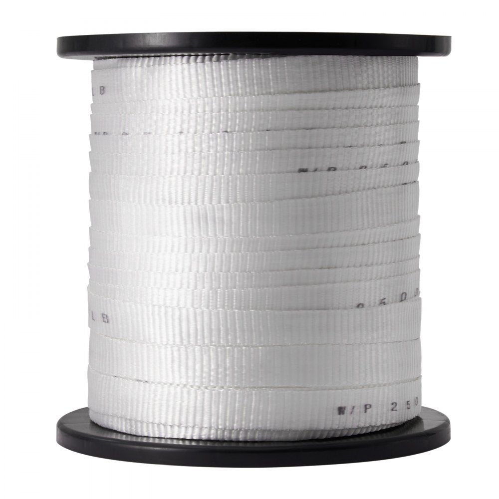 VEVOR Polyester Pull Tape, 3/4" x 318' Mule Tape Flat Rope, 2500 lbf Tensile Capacity, Printed Webbing Cable Pulling Tape for Packaging, Gardening, Commercial Electrical, Conduit Work, White