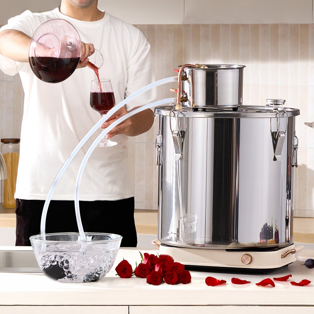 VEVOR Alcohol Still, 13.2 Gal / 50 L Stainless Steel Water Alcohol Distiller with Copper Coil, Home Brewing Refining Fermentation Kit with Thermometer & Pump, for Wine Whisky Brandy, Silver