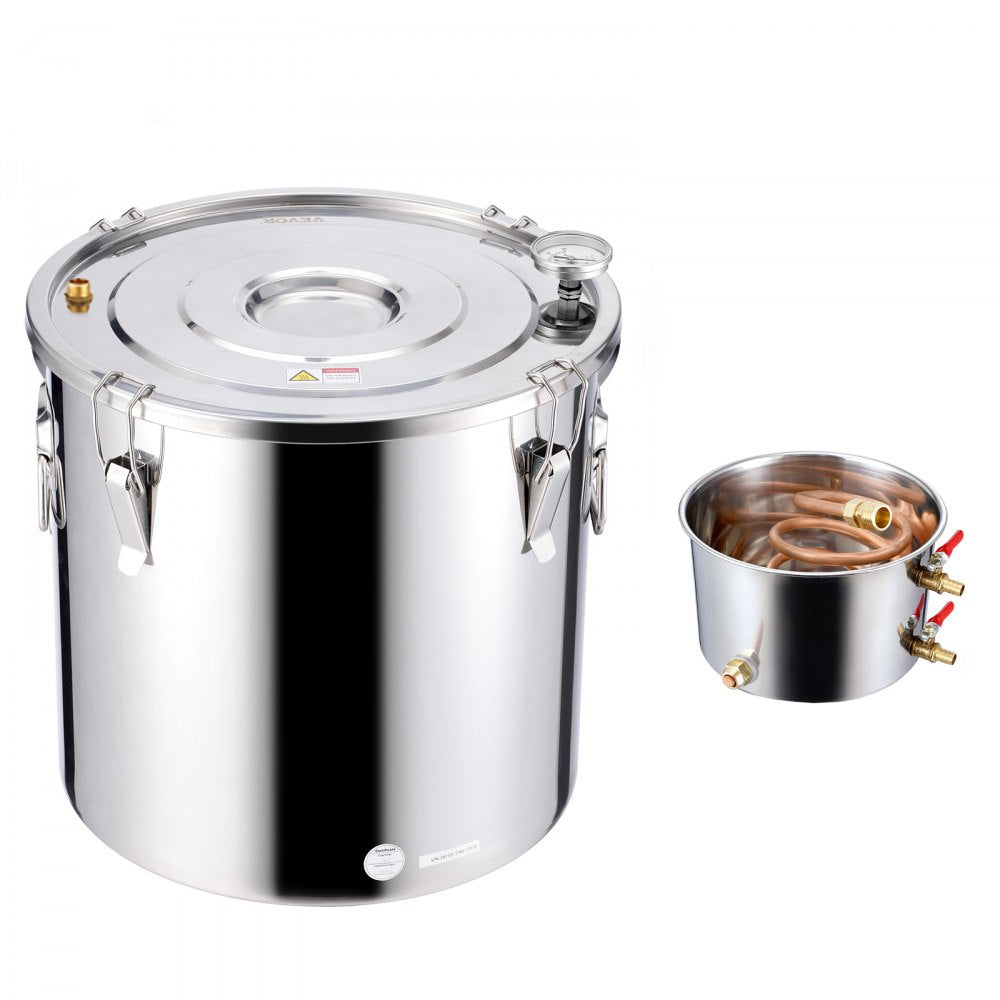 VEVOR Alcohol Still, 13.2 Gal / 50 L Stainless Steel Water Alcohol Distiller with Copper Coil, Home Brewing Refining Fermentation Kit with Thermometer & Pump, for Wine Whisky Brandy, Silver