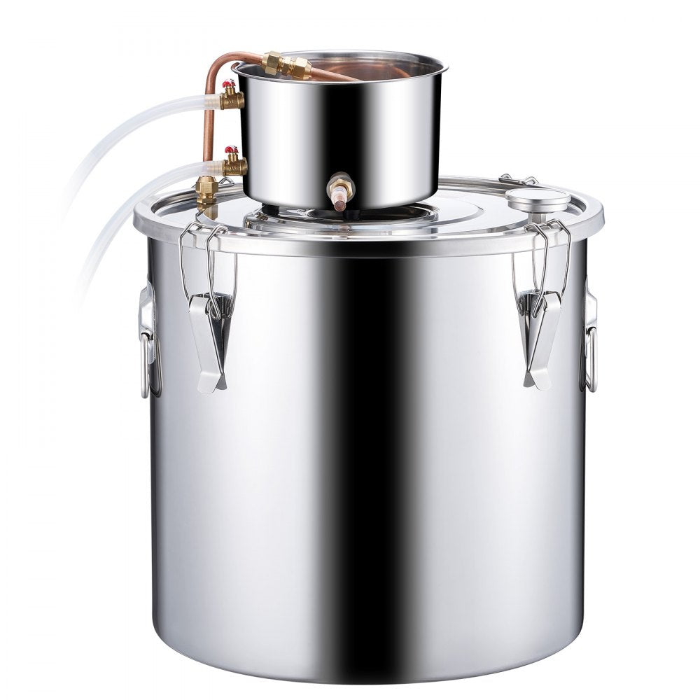 VEVOR Alcohol Still, 13.2 Gal / 50 L Stainless Steel Water Alcohol Distiller with Copper Coil, Home Brewing Refining Fermentation Kit with Thermometer & Pump, for Wine Whisky Brandy, Silver