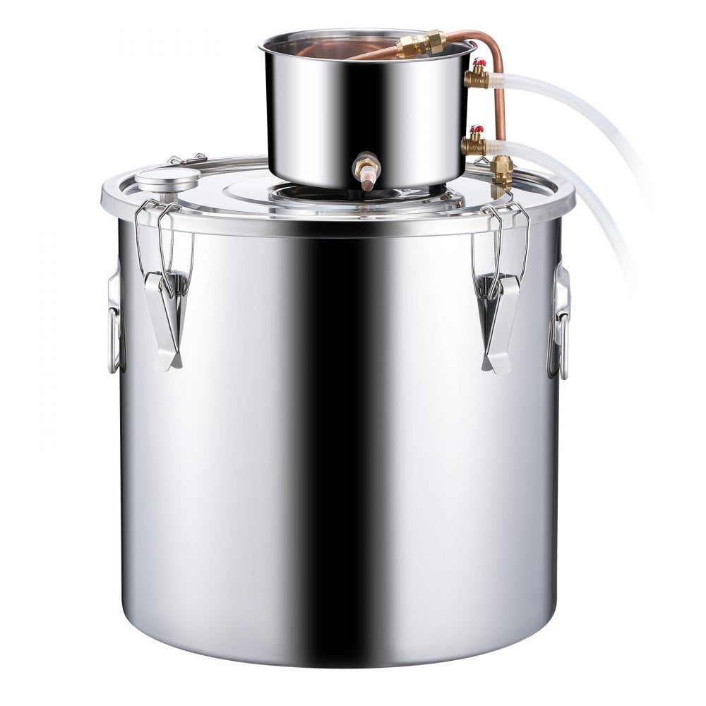 VEVOR Alcohol Still, 13.2 Gal / 50 L Stainless Steel Water Alcohol Distiller with Copper Coil, Home Brewing Refining Fermentation Kit with Thermometer & Pump, for Wine Whisky Brandy, Silver