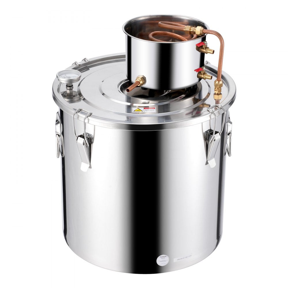 VEVOR Alcohol Still, 13.2 Gal / 50 L Stainless Steel Water Alcohol Distiller with Copper Coil, Home Brewing Refining Fermentation Kit with Thermometer & Pump, for Wine Whisky Brandy, Silver