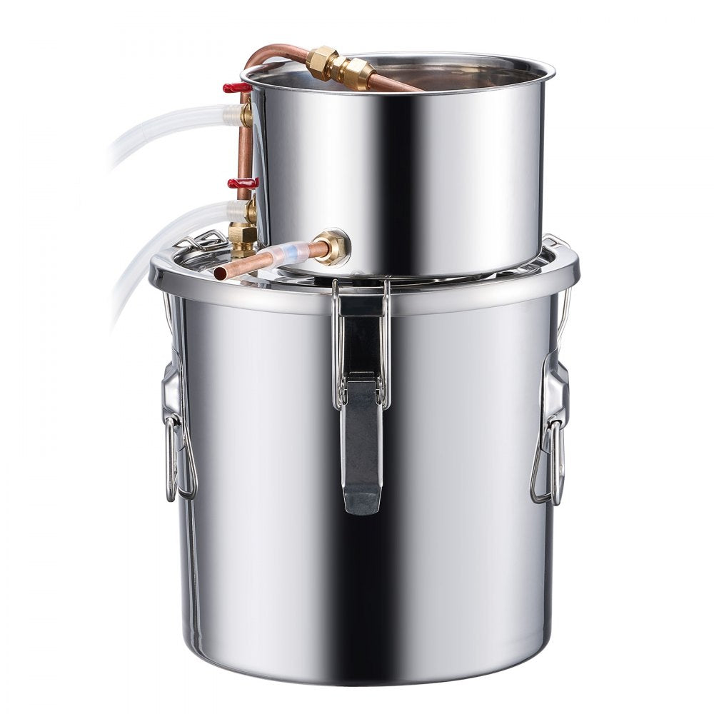 VEVOR Alcohol Still, 3 Gal / 11.4 L Stainless Steel Water Alcohol Distiller with Copper Coil, Home Brewing Refining Fermentation Kit with Thermometer, for Wine Whisky Brandy, Silver