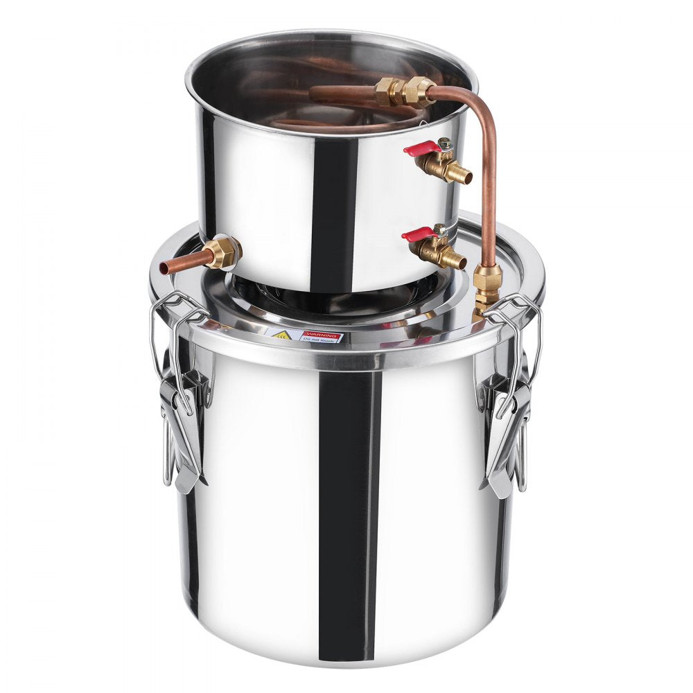 VEVOR Alcohol Still, 3 Gal / 11.4 L Stainless Steel Water Alcohol Distiller with Copper Coil, Home Brewing Refining Fermentation Kit with Thermometer, for Wine Whisky Brandy, Silver