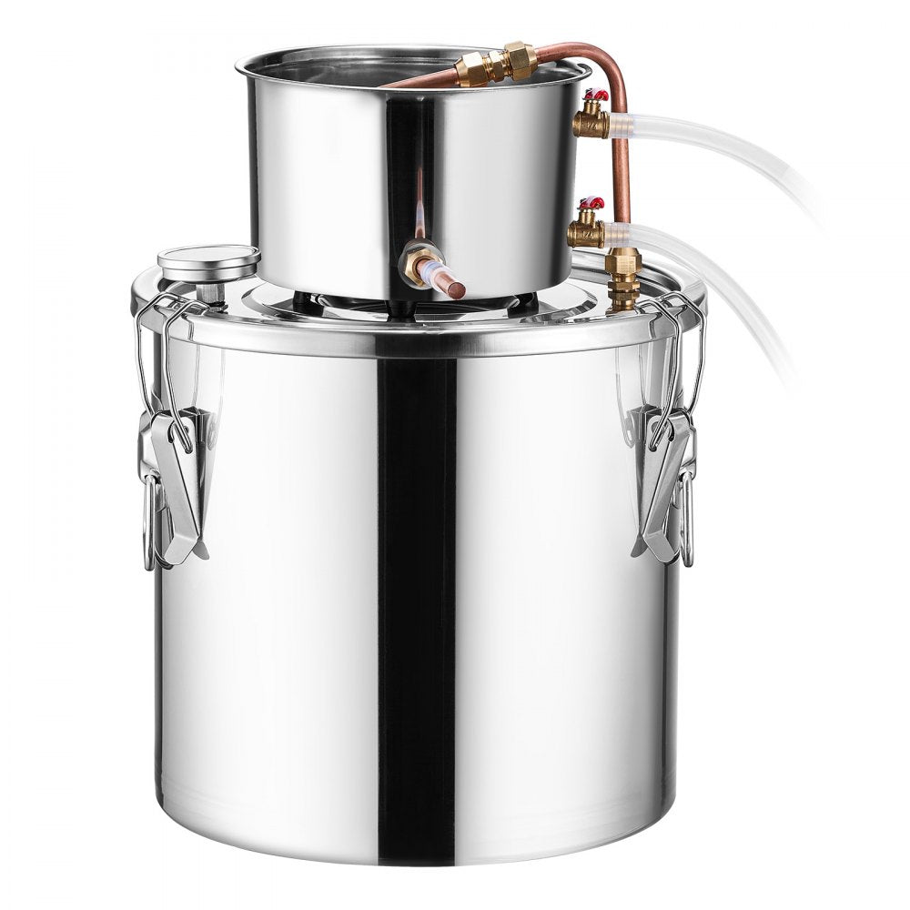 VEVOR Alcohol Still, 5 Gal / 19 L Stainless Steel Water Alcohol Distiller with Copper Coil, Home Brewing Refining Fermentation Kit with Thermometer & Pump, for Wine Whisky Brandy, Silver