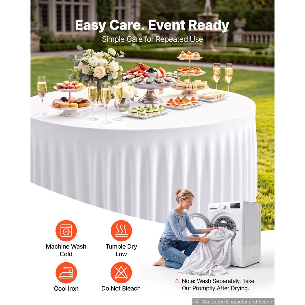 VEVOR Spandex Tablecloth with Skirt, 60-in Round Table Covers 6 Pack, White, for Party Wedding Banquet Festival, Washable, Reusable, One-Piece, Tight, Fitted Table Cloth with Pleated Skirt