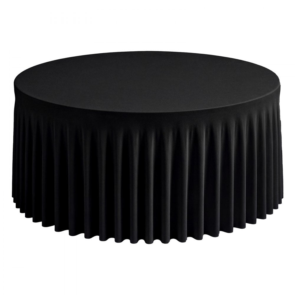 VEVOR Spandex Tablecloth with Skirt, 60-in Round Table Covers 6 Pack, Black, for Party Wedding Banquet Festival, Washable, Reusable, One-Piece, Tight, Fitted Table Cloth with Pleated Skirt