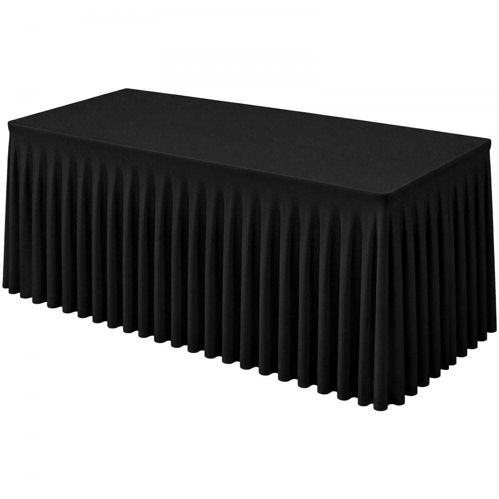 VEVOR Spandex Tablecloth with Skirt, 6 ft Rectangular Covers, 2 Pack, Black, for Party Wedding Banquet Festival, Washable, Reusable, One-Piece, Tight, Fitted Table Cloth with Pleated Skirt