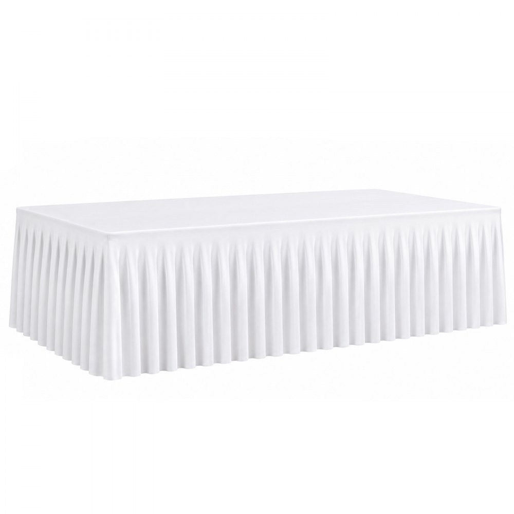 VEVOR Spandex Tablecloth with Skirt, 8 ft Rectangular Covers, 6 Pack, White, for Party Wedding Banquet Festival, Washable, Reusable, One-Piece, Tight, Fitted Table Cloth with Pleated Skirt