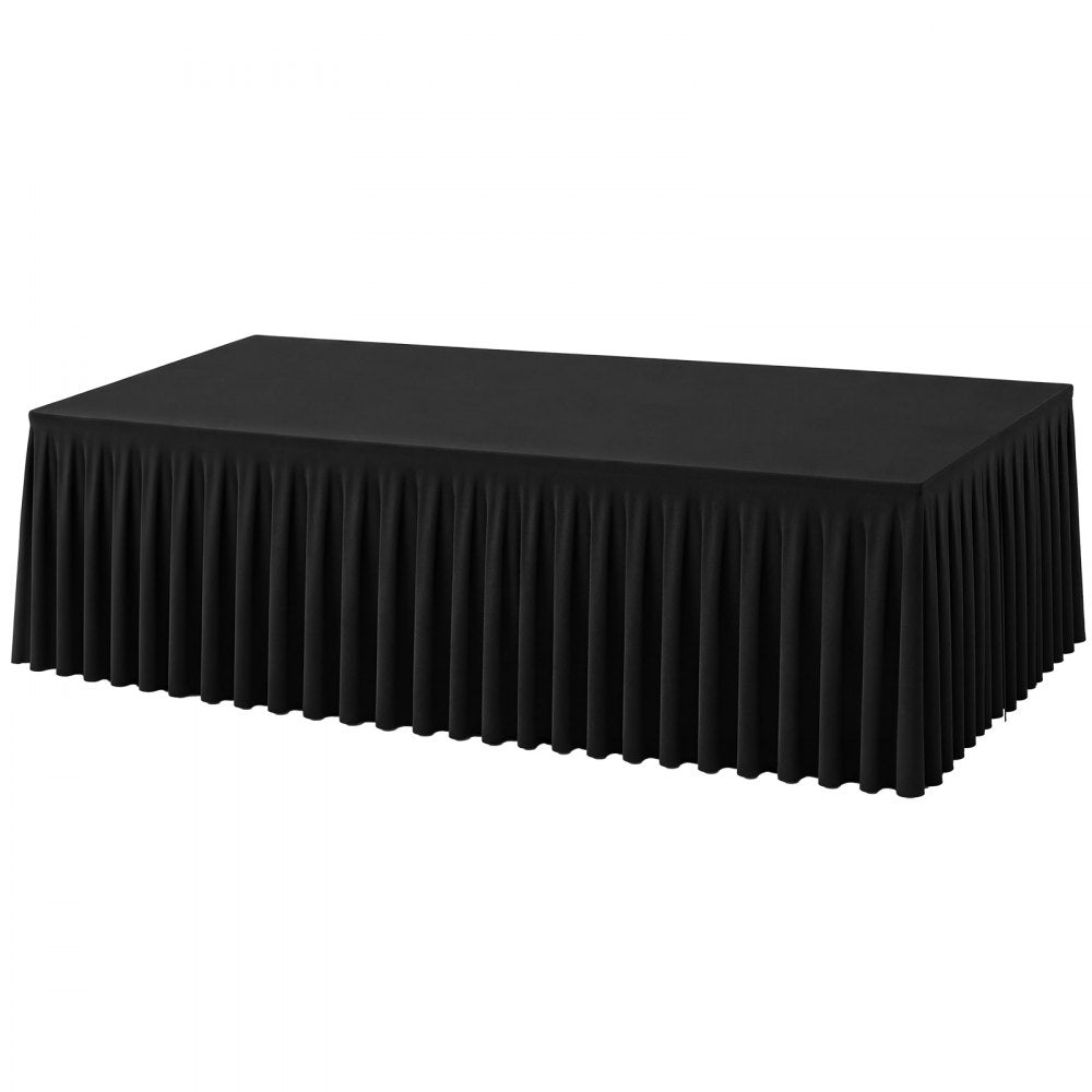 VEVOR Spandex Tablecloth with Skirt, 8 ft Rectangular Covers, 6 Pack, Black, for Party Wedding Banquet Festival, Washable, Reusable, One-Piece, Tight, Fitted Table Cloth with Pleated Skirt