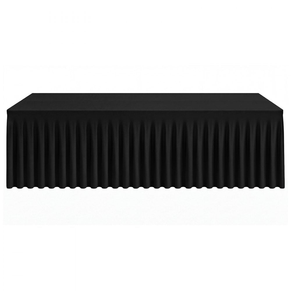 VEVOR Spandex Tablecloth with Skirt, 8 ft Rectangular Covers, 6 Pack, Black, for Party Wedding Banquet Festival, Washable, Reusable, One-Piece, Tight, Fitted Table Cloth with Pleated Skirt