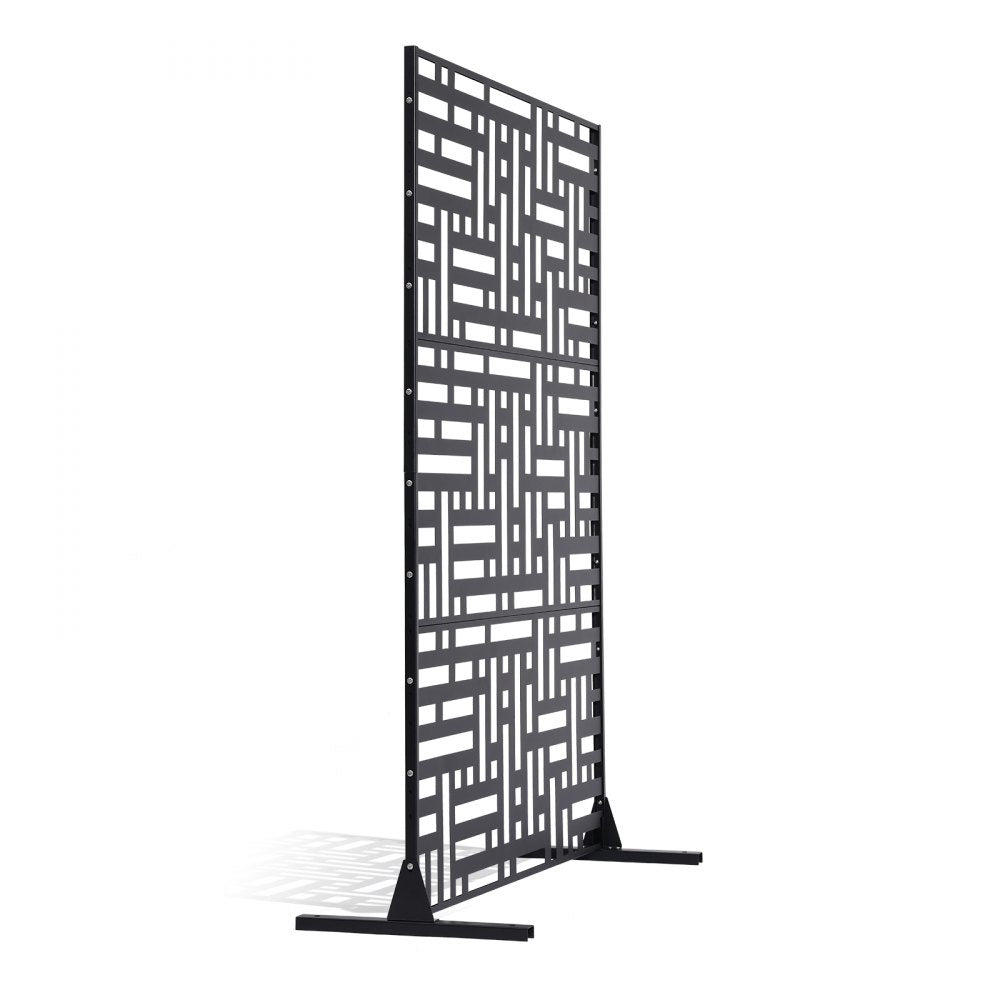 VEVOR Metal Privacy Screen, 47" W x 76" H, Outdoor Privacy Screens 3-Panel, Freestanding Outdoor Divider with Stand, Decorative Garden Steel Privacy Fence for Balcony Patio Indoor Room Hot Tub Black