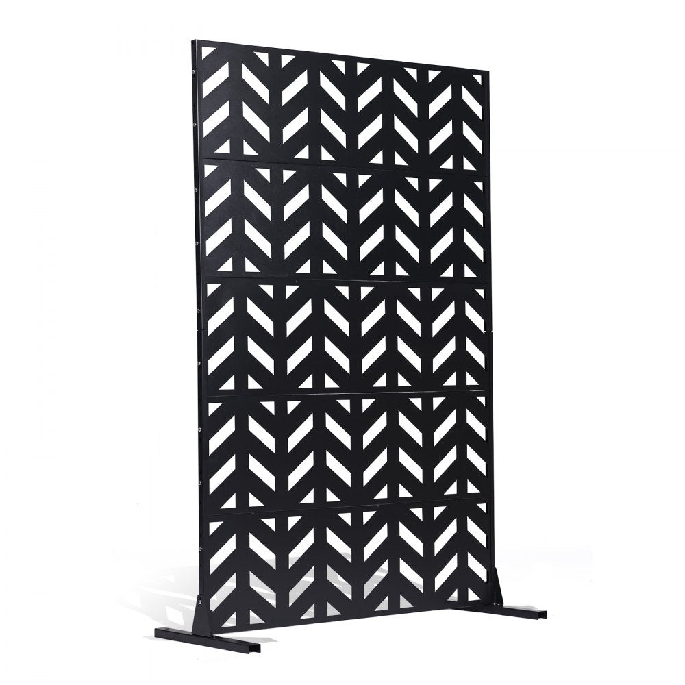 VEVOR Metal Privacy Screen, 47" W x 72" H, Outdoor Privacy Screens 5-Panel, Freestanding Outdoor Divider with Stand, Decorative Garden Steel Privacy Fence for Balcony Patio Indoor Room Black