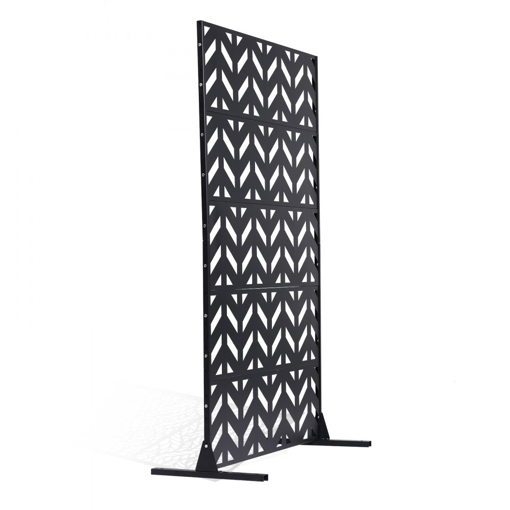 VEVOR Metal Privacy Screen, 47" W x 72" H, Outdoor Privacy Screens 5-Panel, Freestanding Outdoor Divider with Stand, Decorative Garden Steel Privacy Fence for Balcony Patio Indoor Room Black