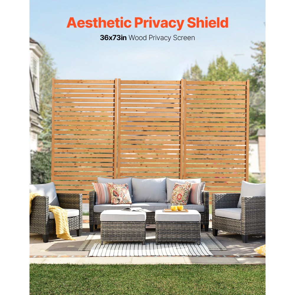 VEVOR Wooden Privacy Screen, 36" W x 76" H Outdoor Privacy Screen, Freestanding Wood Privacy Panel with Stand, Decorative Patio Privacy Screen, Outdoor Divider for Balcony Patio Lawn Garden